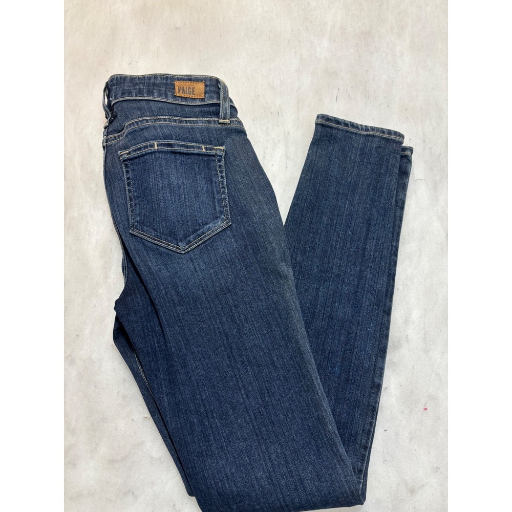 Paige Indio Zip Skinny Jeans Dark Wash‎ Blue Moto Zipper Detail Size 27